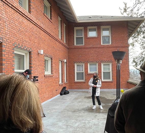 Josh Shultz with piece of wood